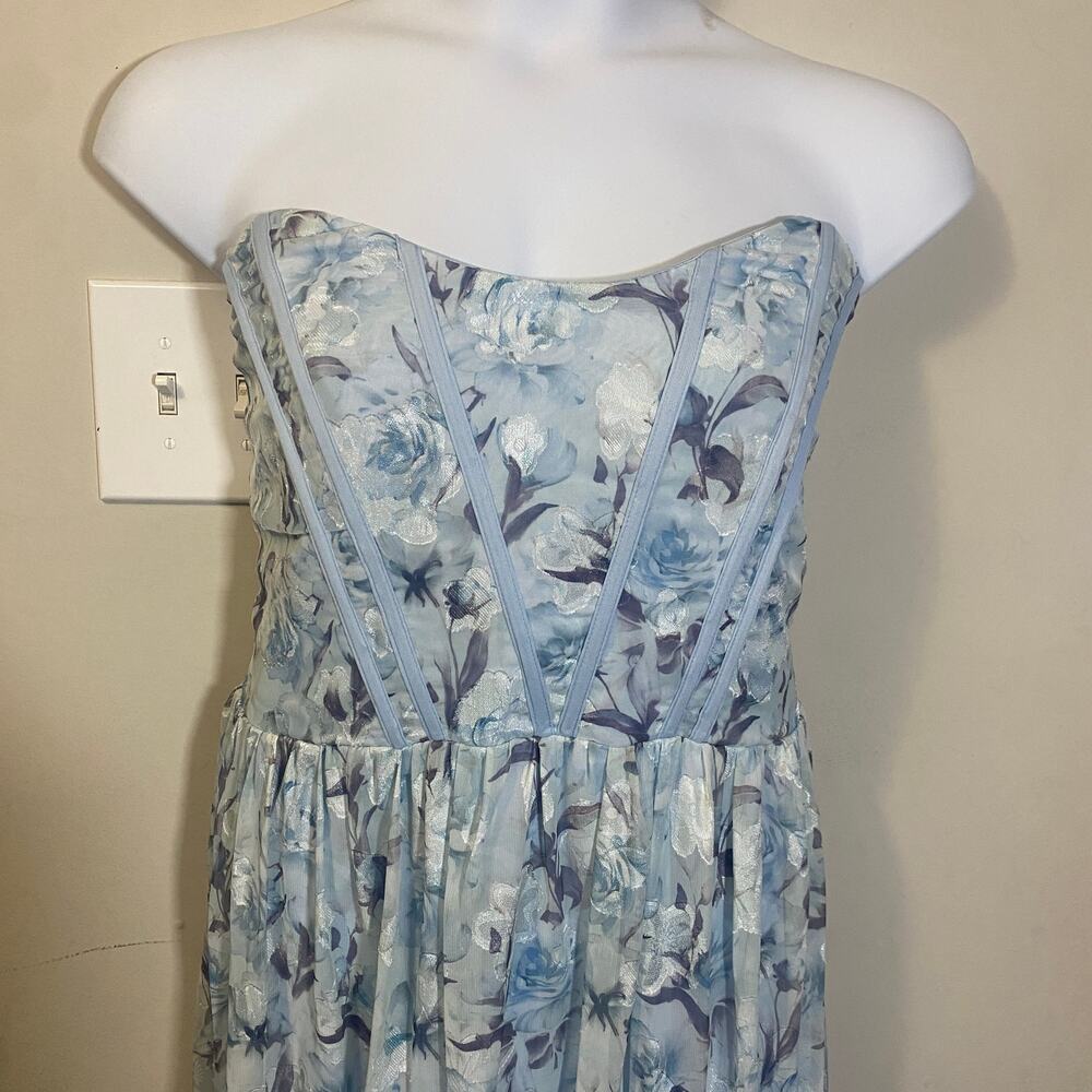 Lulus NWT Special Moment Light Blue Floral Strapless Bustier Maxi Dress Sz 2X - Picture 3 of 14